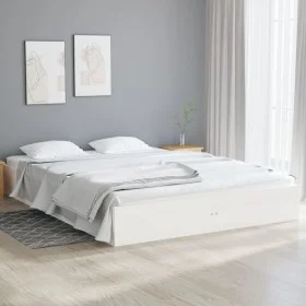 Estructura de cama doble pequeña madera maciza blanca 120x190cm de vidaXL, Camas y somieres - Ref: Foro24-820073, Precio: 114...