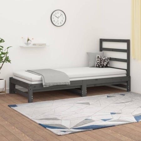 Sofá cama extraíble madera maciza de pino gris 2x(90x200) cm de vidaXL, Camas y somieres - Ref: Foro24-3108304, Precio: 181,0...