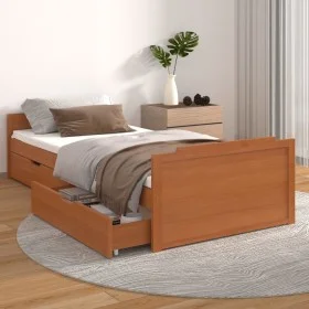 Estructura cama cajones madera maciza de pino marrón 90x200 cm de vidaXL, Camas y somieres - Ref: Foro24-322161, Precio: 216,...