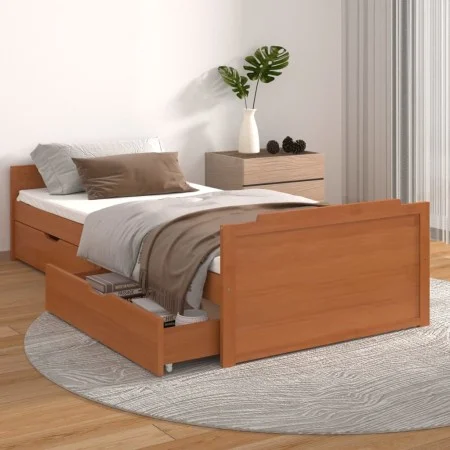 Bed frame with drawers solid brown pine wood 90x200 cm by vidaXL, Beds and slatted bases - Ref: Foro24-322161, Price: 216,60 ...