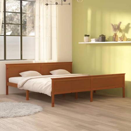 Estructura de cama madera maciza pino marrón miel 200x200 cm de vidaXL, Camas y somieres - Ref: Foro24-322194, Precio: 108,34...