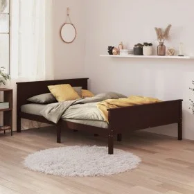 Dark brown solid pine wood bed frame 160x200 cm by vidaXL, Beds and slatted bases - Ref: Foro24-322199, Price: 137,50 €, Disc...