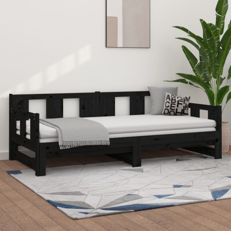 Sofá cama extraíble madera maciza de pino negro 2x(80x200) cm de vidaXL, Camas y somieres - Ref: Foro24-820291, Precio: 182,8...