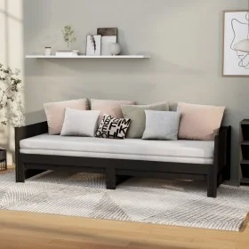 Sofá cama extraíble madera maciza de pino negro 2x(90x190) cm de vidaXL, Camas y somieres - Ref: Foro24-820266, Precio: 162,1...