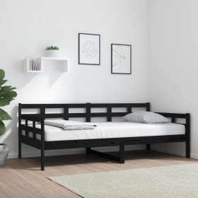 Sofá cama madera maciza de pino negro 90x190 cm de vidaXL, Camas y somieres - Ref: Foro24-820371, Precio: 124,73 €, Descuento: %