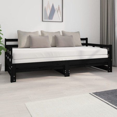Sofá cama extraíble madera maciza de pino negro 2x(90x200) cm de vidaXL, Camas y somieres - Ref: Foro24-820376, Precio: 201,2...