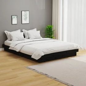 Black solid wood bed frame 140x190 cm by vidaXL, Beds and slatted bases - Ref: Foro24-819956, Price: 190,55 €, Discount: %