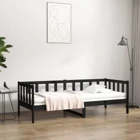 Solid black pine wood sofa bed 90x190 cm by vidaXL, Beds and slatted bases - Ref: Foro24-814648, Price: 119,02 €, Discount: %