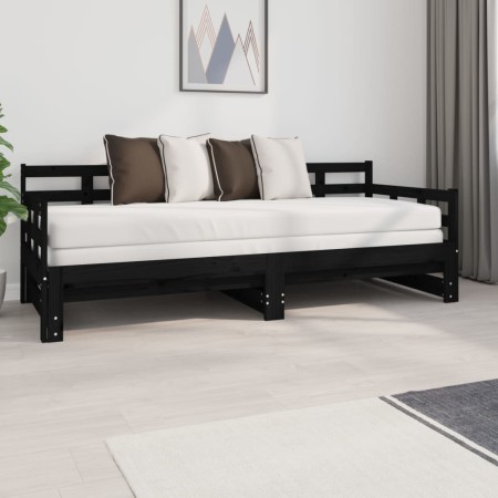 Sofá cama extraíble madera maciza de pino negro 2x(80x200) cm de vidaXL, Camas y somieres - Ref: Foro24-820381, Precio: 178,8...