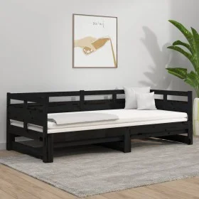 Sofá cama extraíble madera maciza de pino negro 2x(80x200) cm de vidaXL, Camas y somieres - Ref: Foro24-820321, Precio: 155,5...