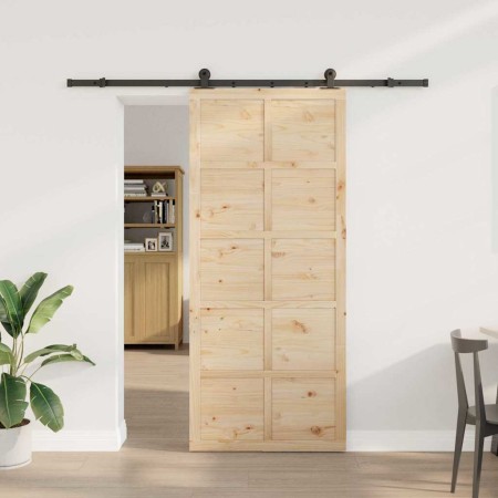 Puerta Corredera Marrón 90 x 208 cm Madera de pino macizo en Puertas | Comprar online en Foru.es