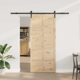 Puerta deslizante Marrón 90 x 208 cm Madera maciza de pino en Puertas | Comprar online en Foru.es