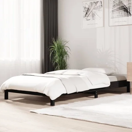 Cama apilable de madera pino maciza negro 75x190 cm de vidaXL, Camas y somieres - Ref: Foro24-820411, Precio: 96,40 €, Descue...
