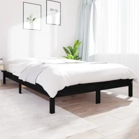 Estructura de cama de madera maciza de pino negro 160x200 cm de vidaXL, Camas y somieres - Ref: Foro24-820555, Precio: 109,19...