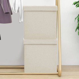 Taburetes de almacenaje plegables 2 uds lino sintético crema en Taburetes y sillas plegables | Comprar online en Foru.es