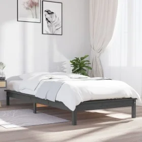 Solid gray pine wood bed frame 100x200 cm by vidaXL, Beds and slatted bases - Ref: Foro24-820533, Price: 107,38 €, Discount: %