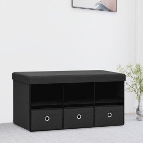 Banco de almacenaje plegable lino sintético negro 76x38x38 cm en Bancos para recibidores y almacenamiento | Comprar online en Fo