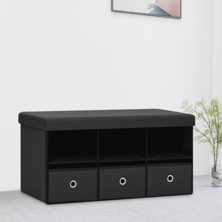 Banco de almacenaje plegable lino sintético negro 76x38x38 cm en Bancos para recibidores y almacenamiento | Comprar online en Fo