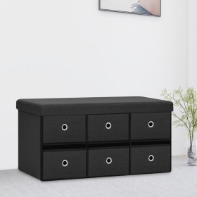 Banco de almacenaje plegable lino sintético negro 76x38x38 cm en Bancos para recibidores y almacenamiento | Comprar online en Fo