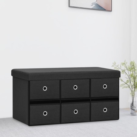 Banco de almacenaje plegable lino sintético negro 76x38x38 cm en Bancos para recibidores y almacenamiento | Comprar online en Fo
