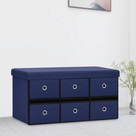 Banco de almacenaje plegable lino sintético azul 76x38x38 cm en Bancos para recibidores y almacenamiento | Comprar online en For
