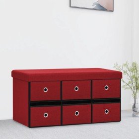 Banco almacenaje plegable lino sintético rojo tinto 76x38x38 cm en Bancos para recibidores y almacenamiento | Comprar online en 