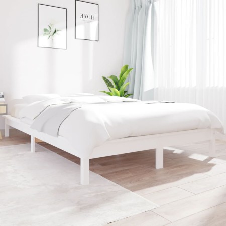 Estructura de cama de madera maciza de pino blanco 140x190 cm de vidaXL, Camas y somieres - Ref: Foro24-820587, Precio: 139,6...