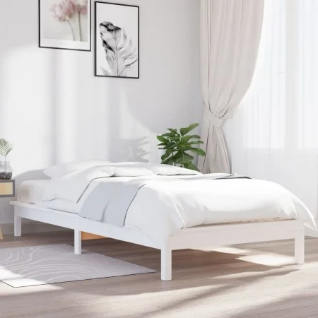 Estructura cama individual madera maciza pino blanco 90x190 cm de vidaXL, Camas y somieres - Ref: Foro24-820572, Precio: 92,7...