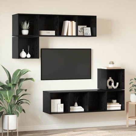 Conjunto de mueble de TV 4 pcs Roble Negro Madera contrachapada en Muebles TV | Comprar online en Foru.es