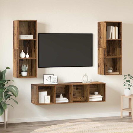 Conjunto de mueble de TV Montaje en la pared 3 pcs Madera Vieja en Muebles TV | Comprar online en Foru.es