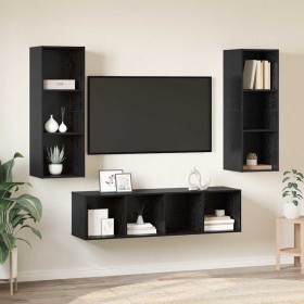 Conjunto de mueble de TV 3 pcs Roble Negro Madera contrachapada en Muebles TV | Comprar online en Foru.es