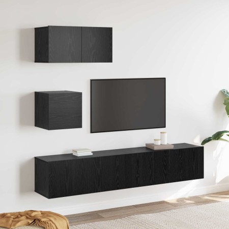 Conjunto de mueble de TV 3 pcs Roble Negro Madera de ingeniería en Muebles TV | Comprar online en Foru.es