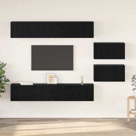 Conjunto de mueble de TV 6 pcs Roble Negro Madera contrachapada en Muebles TV | Comprar online en Foru.es