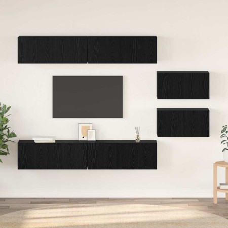 Conjunto de mueble de TV 6 pcs Roble Negro Madera contrachapada en Muebles TV | Comprar online en Foru.es