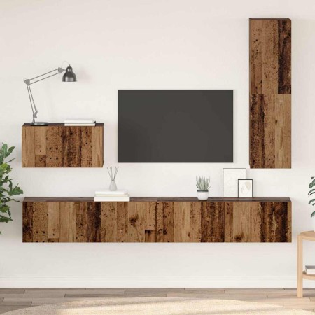 Mueble de TV de Pared 4 pcs Madera Vieja Madera contrachapada en Muebles TV | Comprar online en Foru.es