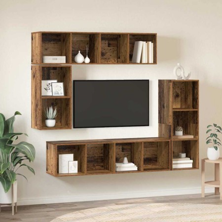 Conjunto de mueble de TV Montaje en la pared 4 pcs Madera Vieja en Muebles TV | Comprar online en Foru.es