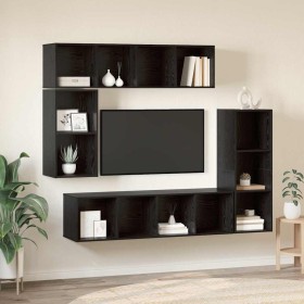 Conjunto de mueble de TV 4 pcs Roble Negro Madera contrachapada en Muebles TV | Comprar online en Foru.es