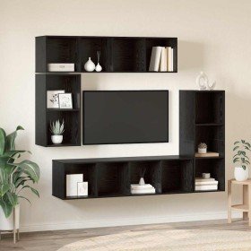 Conjunto de mueble de TV 4 pcs Roble Negro Madera contrachapada en Muebles TV | Comprar online en Foru.es