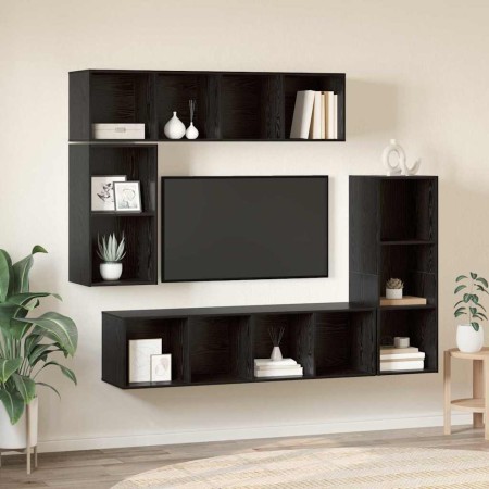 Conjunto de mueble de TV 4 pcs Roble Negro Madera contrachapada en Muebles TV | Comprar online en Foru.es