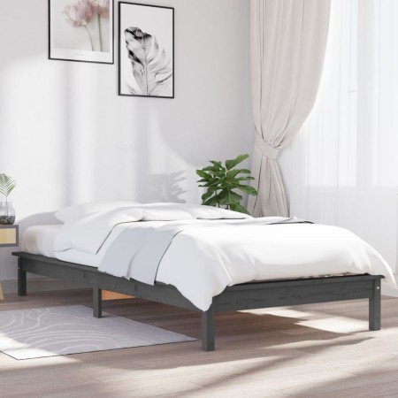 Estructura de cama madera maciza de pino gris 90x190 cm de vidaXL, Camas y somieres - Ref: Foro24-820573, Precio: 116,52 €, D...