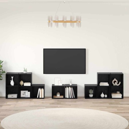 Juego de muebles de TV 8 pcs Roble Negro Madera contrachapada en Muebles TV | Comprar online en Foru.es