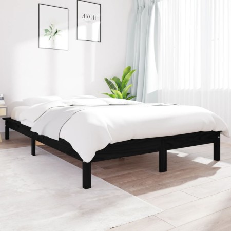 Estructura de cama de madera maciza negra 180x200 cm de vidaXL, Camas y somieres - Ref: Foro24-820560, Precio: 158,43 €, Desc...