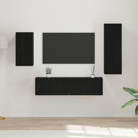 Conjunto de mueble de TV 4 pcs Roble Negro Madera de ingeniería en Muebles TV | Comprar online en Foru.es