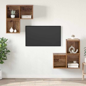 Conjunto de mueble de TV Montaje en la pared 4 pcs Madera Vieja en Muebles TV | Comprar online en Foru.es