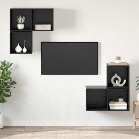 Conjunto de mueble de TV 4 pcs Roble Negro Madera contrachapada en Muebles TV | Comprar online en Foru.es