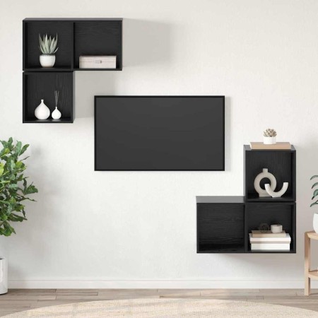 Conjunto de mueble de TV 4 pcs Roble Negro Madera contrachapada en Muebles TV | Comprar online en Foru.es