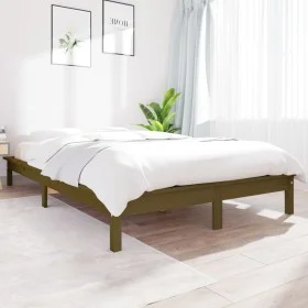 Solid pine wood bed frame honey brown 140x190 cm by vidaXL, Beds and slatted bases - Ref: Foro24-820589, Price: 119,62 €, Dis...