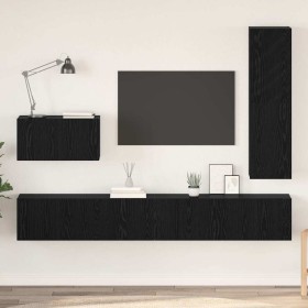 Conjunto de mueble de TV 4 pcs Roble Negro Madera de ingeniería en Muebles TV | Comprar online en Foru.es