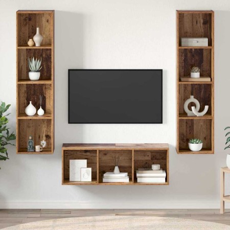 Conjunto de mueble de TV Montaje en la pared 3 pcs Madera Vieja en Muebles TV | Comprar online en Foru.es