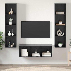 Conjunto de mueble de TV 3 pcs Roble Negro Madera contrachapada en Muebles TV | Comprar online en Foru.es